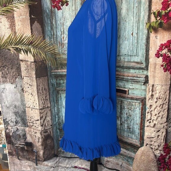 Tahari ASL Royal blue laser cut ruffle crepe shift dress, size 8, excellent - Picture 5 of 11